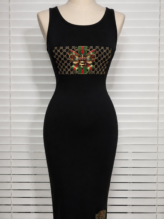 Handmade Dresses & Skirts - Black Sleeveless Bee-Accent Bodycon Dress